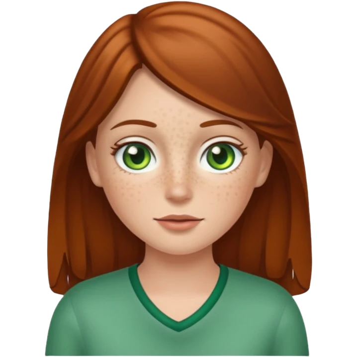 Create an emoji of a white girl with freckles, brown hair and green eyes emoji