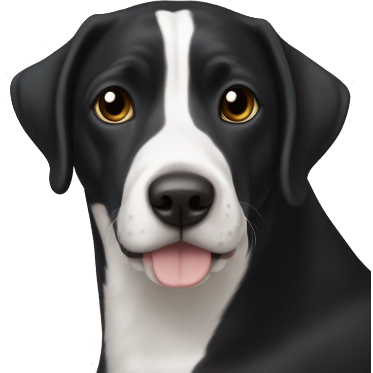 a Geman pointer dog with a dark black coat and white markings (white belly, feet, and tail tip), no black spots on white markings. Head is almost black with small white area on the snout adjacent to the nose. emoji