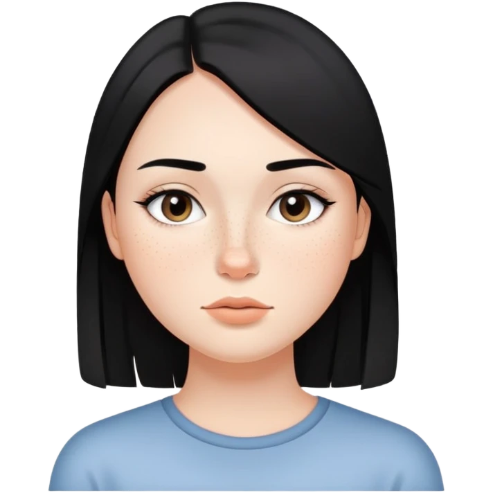 girl with smooth black straight hair, minimal makeup, and freckles on nose and cheeks emoji