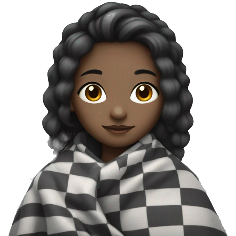 a black hair girl in a black and grey checkered blanket emoji