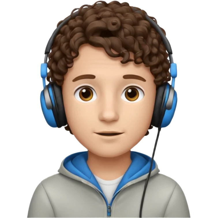 curly haired with headphones in and boy emoji