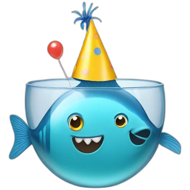 fish in a bowl wearing a little party hat emoji