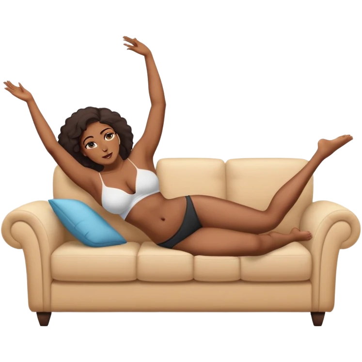fullbody busty black shirtless topless buxom on couch stretching legs up sfw emoji