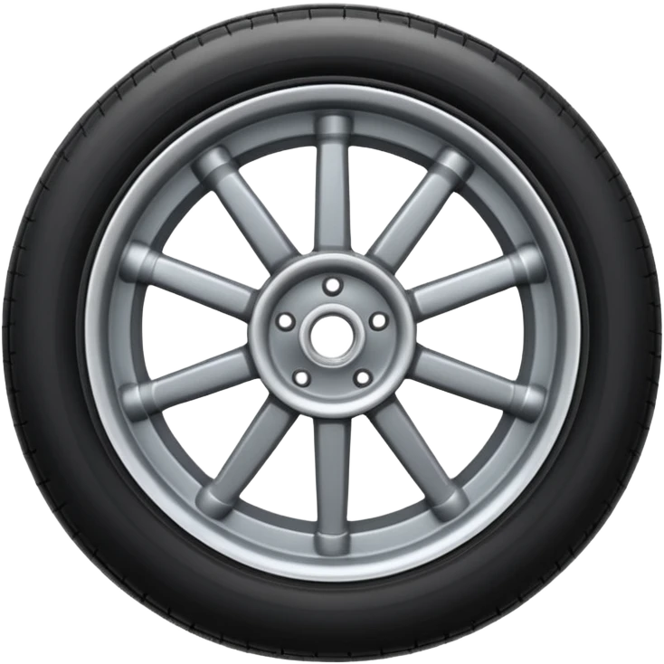 Front-view realistic wheel, perfectly symmetrical, 5–8 short evenly spaced spokes, thick wide outer rubber rim, heavy solid look, centered. emoji