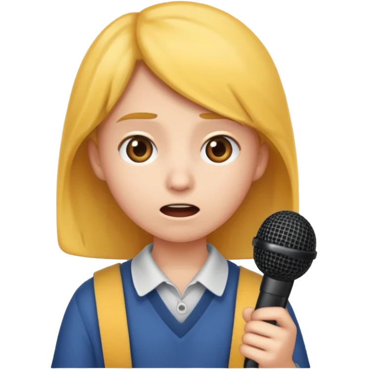 emoji student nervous afraid to speak, shy face, microphone crossed, white background emoji