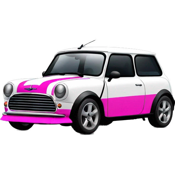 Black mini cooper, white roof, black doors, with hot pink stripes emoji