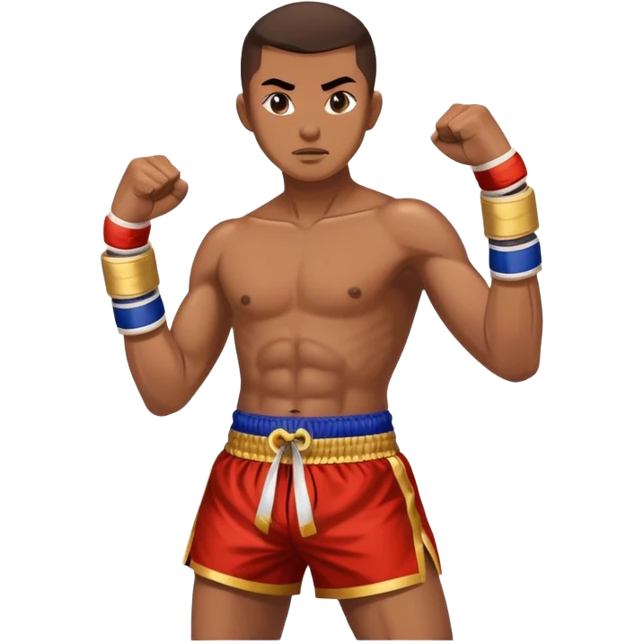 Muay Thai traditional – Cinematic Realistic Traditional Muay Thai Fighter, depicted in authentic Muay Thai attire with arm bands and shorts, poised in a dynamic fighting stance in a traditional Thai stadium, rendered with vivid textures and dramatic, high-contrast lighting that accentuates the art’s intensity. emoji