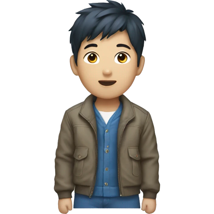 korean boy wearing blue unbuttoned jacket  emoji