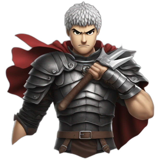 angry berserk guts carrying a huge sword on his shoulder framed on his bust emoji