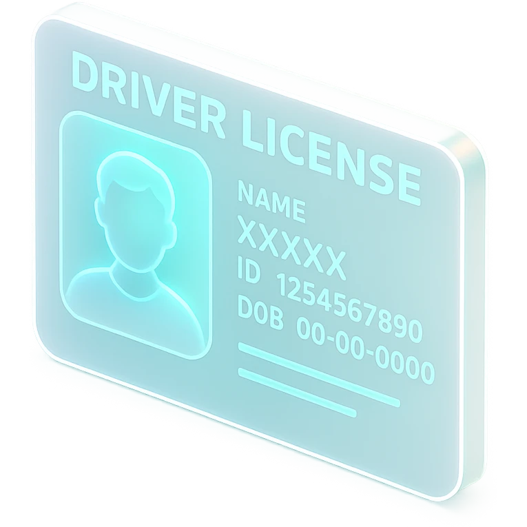 A futuristic driver's license with a sleek, modern design and holographic elements. emoji