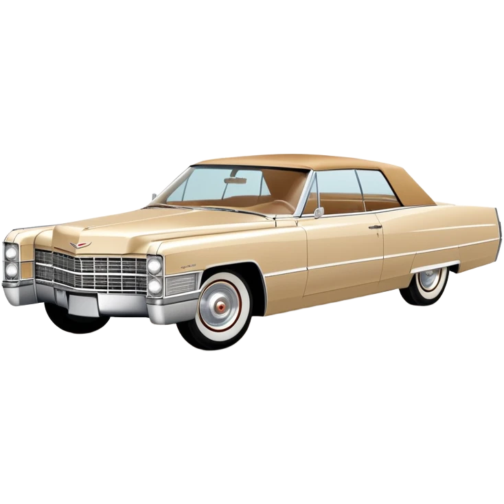 Geometric beige 1966 Cadillac DeVille, reduced to simple shapes, minimalist 30-degree view, basic forms only, Once Upon a Hollywood inspired, iOS emoji style emoji