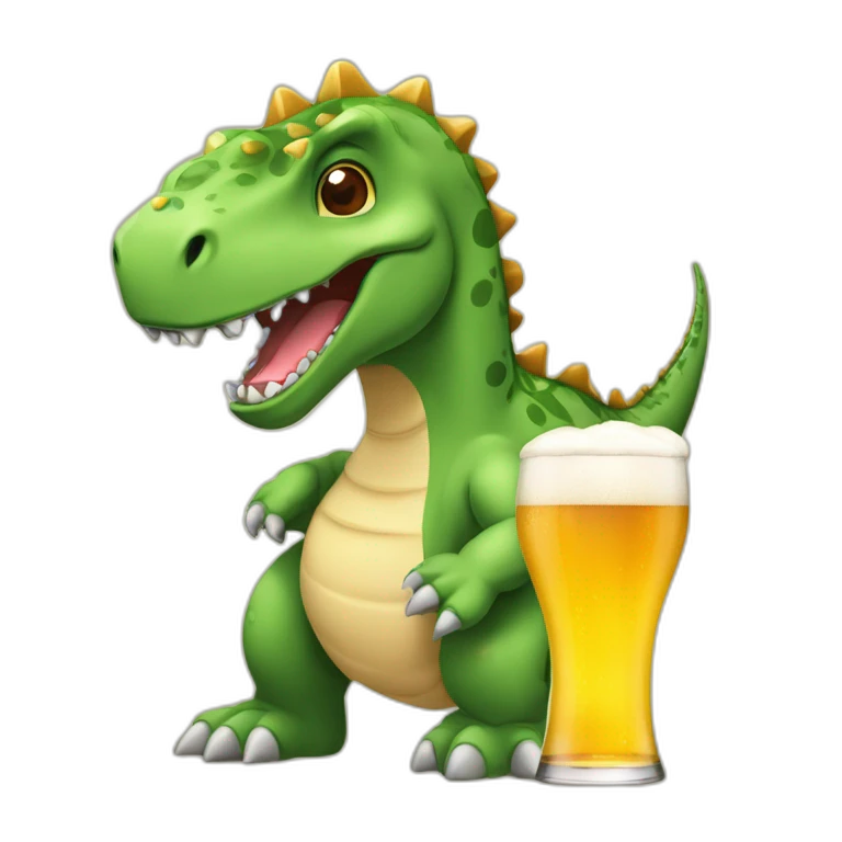 Dinosaure de dessin animé en train de boire une bière emoji