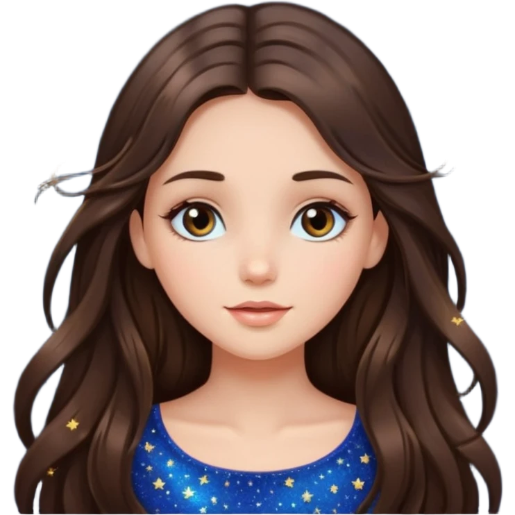 brunette long hair girl sparkling with love glitter and stars instead of eyes emoji