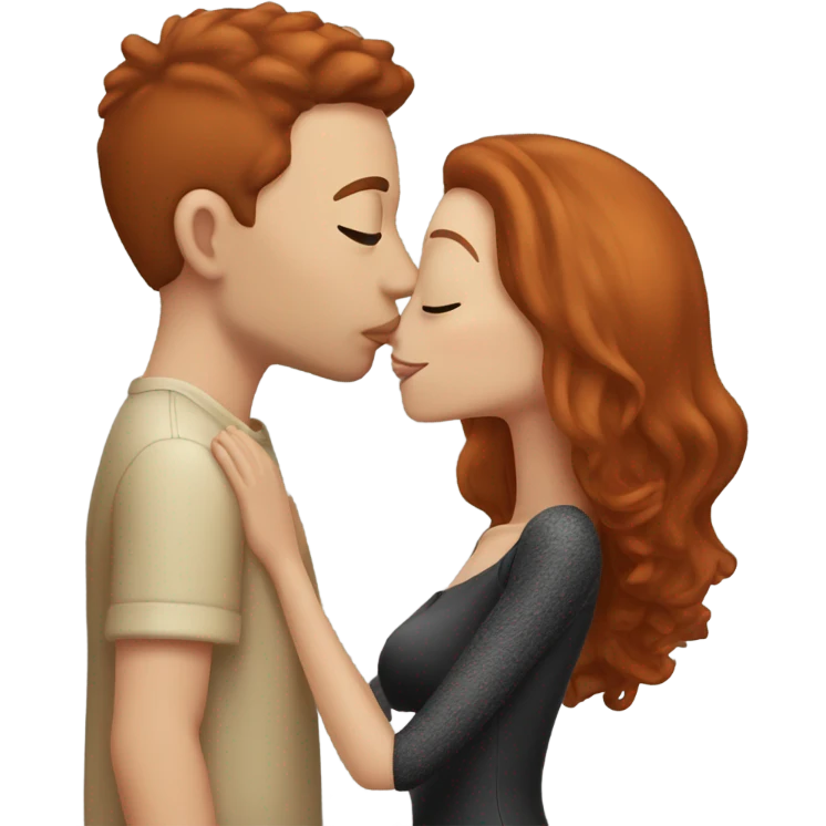 redhead model, kissing her boyfriend, beige skin, black hair emoji