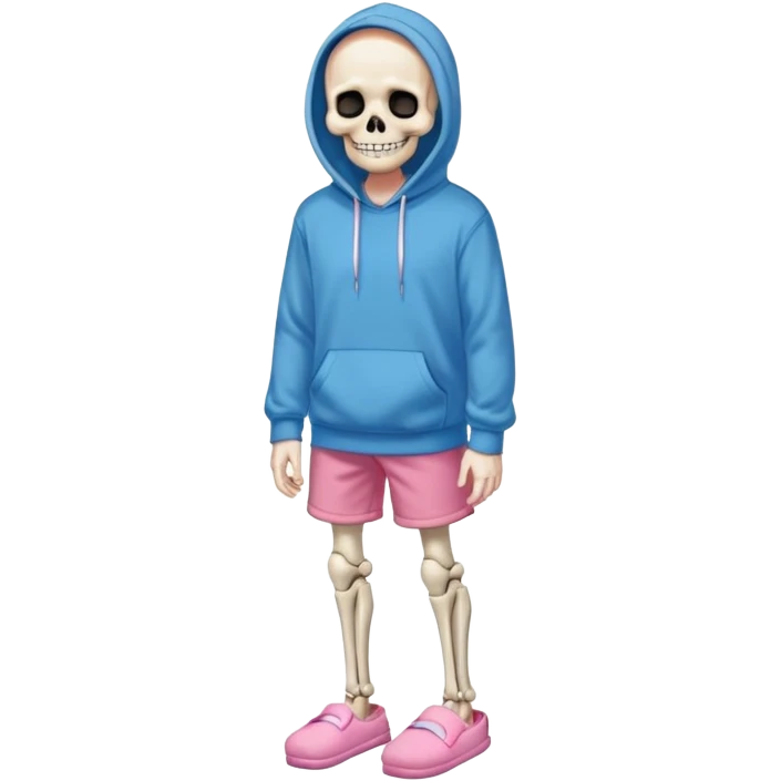 Sans The Skeleton, Blue Hoodie, Grin, Pink Slippers, Black Shorts emoji