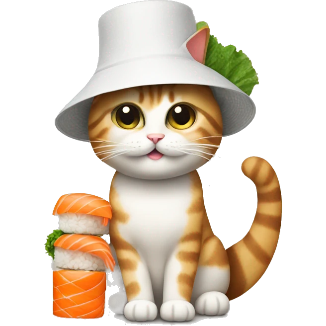 cat wearing a hat made out of sushi emoji