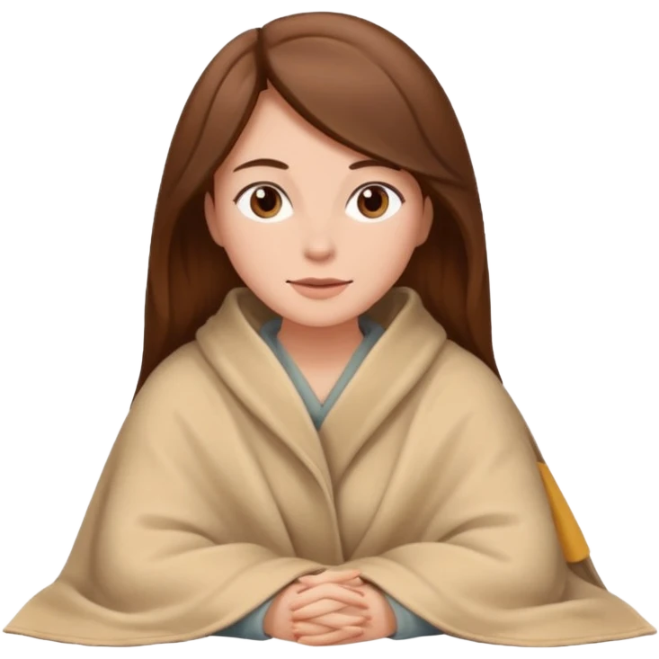 brown hair woman sitting under beige blanket emoji