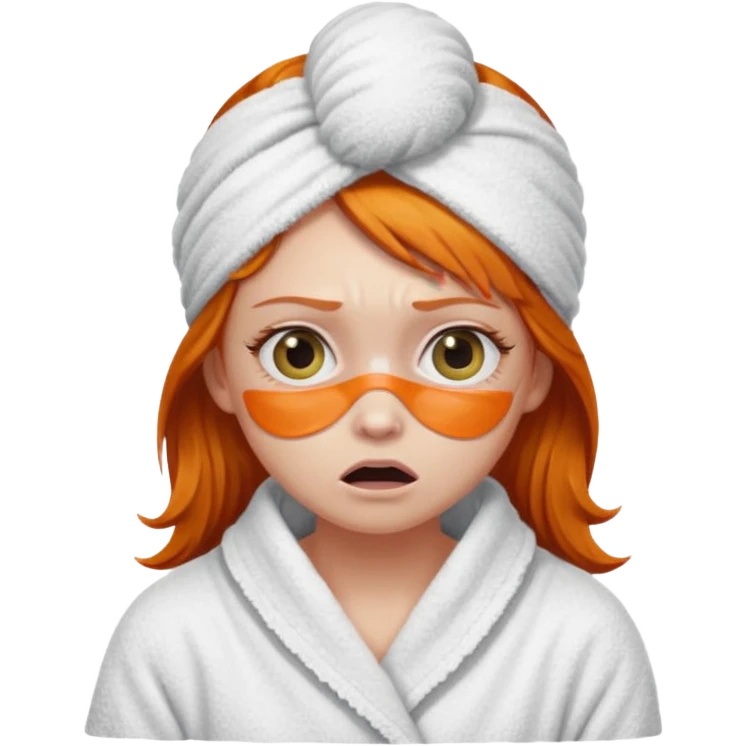 scared ginger girl with bath towels and eye patches emoji