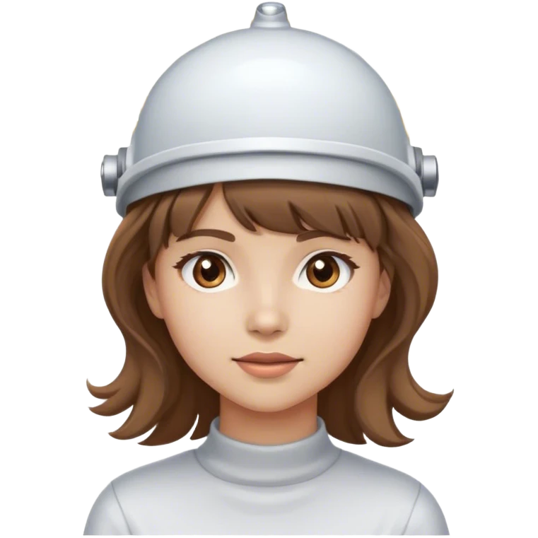girl with light skin tone wavy brown hair and bangs wearing electrode cap on her head  emoji
