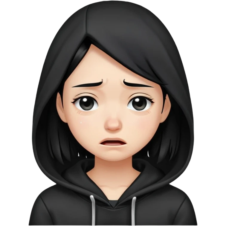 girl with black hair crying wearing a black hoodie emoji