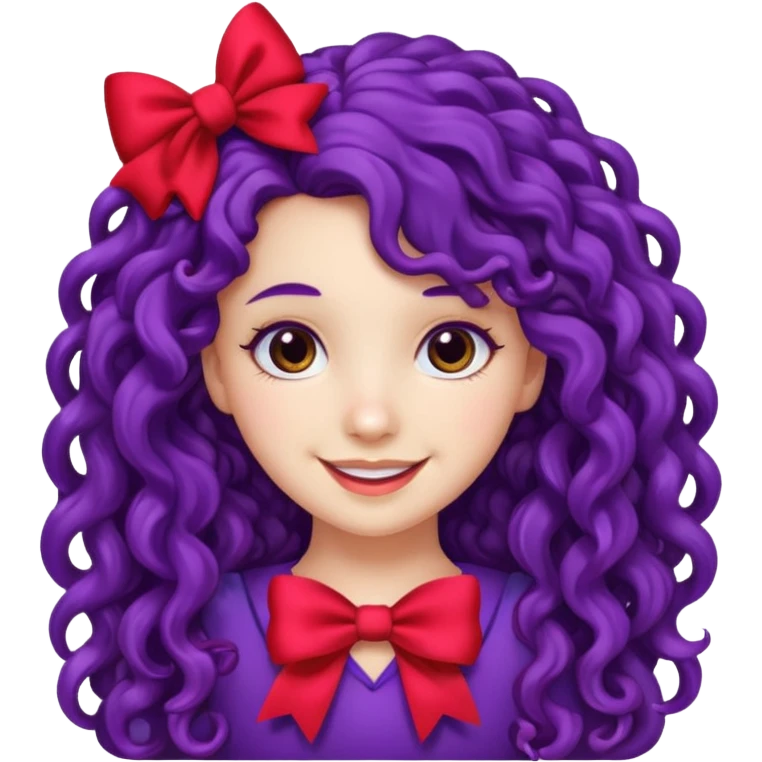 purple long curly haired girl with red bow emoji