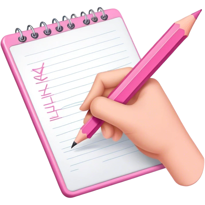The hand writes with a pink pencil emoji