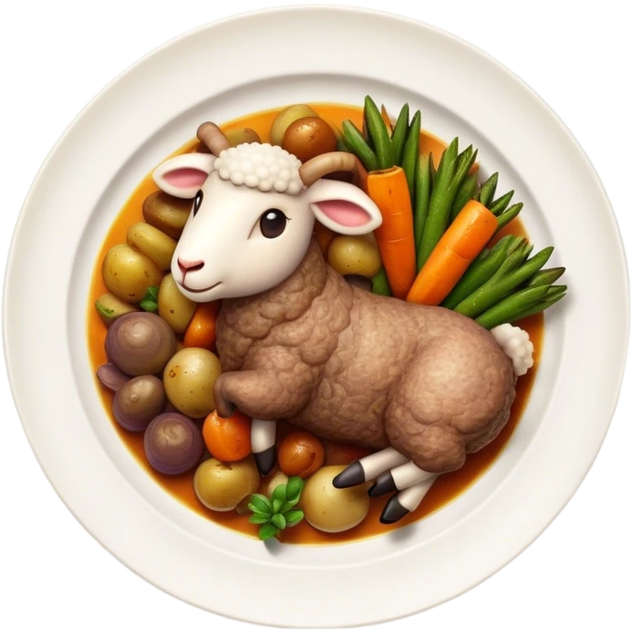 Cinematic Realistic Roast Lamb Dish Emoji, depicted with tender, succulent lamb roasted to perfection and served with seasonal vegetables, rendered with rich textures and inviting warm lighting that captures its traditional heritage. emoji