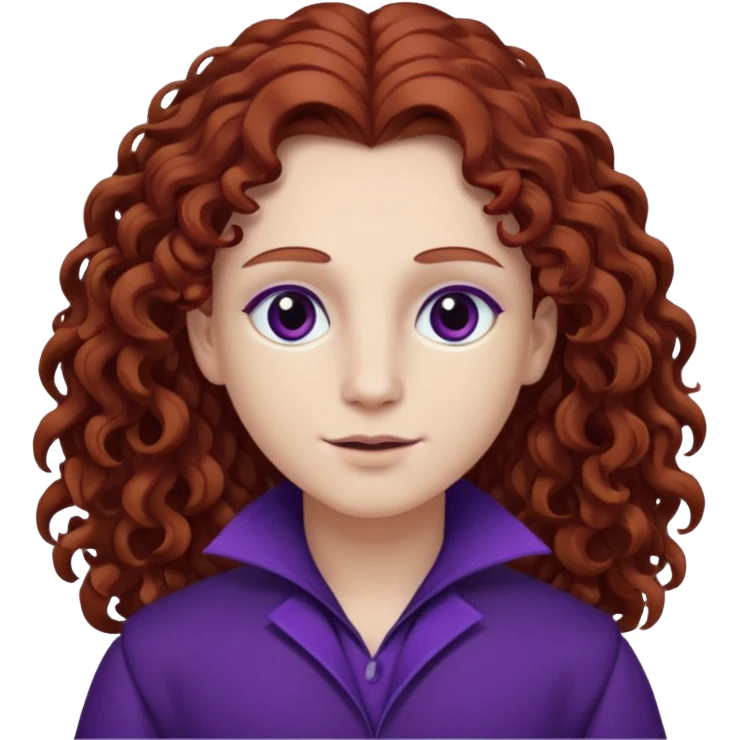 Armand with white skin, brown eyes , long auburn curly hair, dark purple outfit emoji