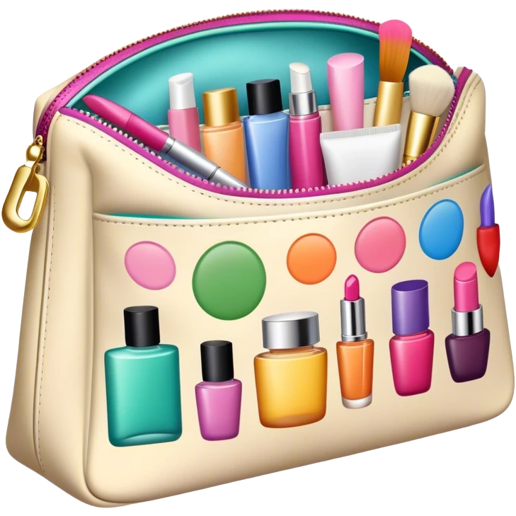 cosmetic bag with cosmetics peeking out emoji