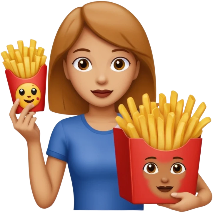 lean female holding fries on one hand and eating pizza on the other hand emoji