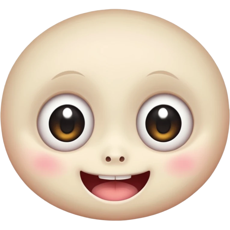 a creepy face with huge eyes and a big grin, kawaii, cute, soft emoji