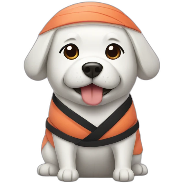 Dog dressed as nigiri emoji