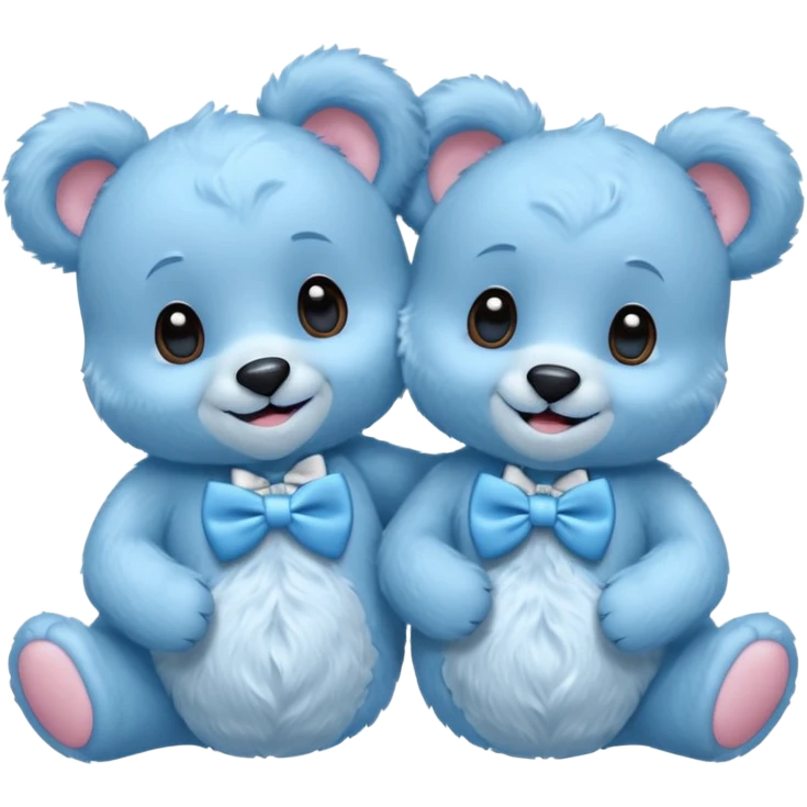 sweet twin little blue bears with blue bow tie sitting emoji