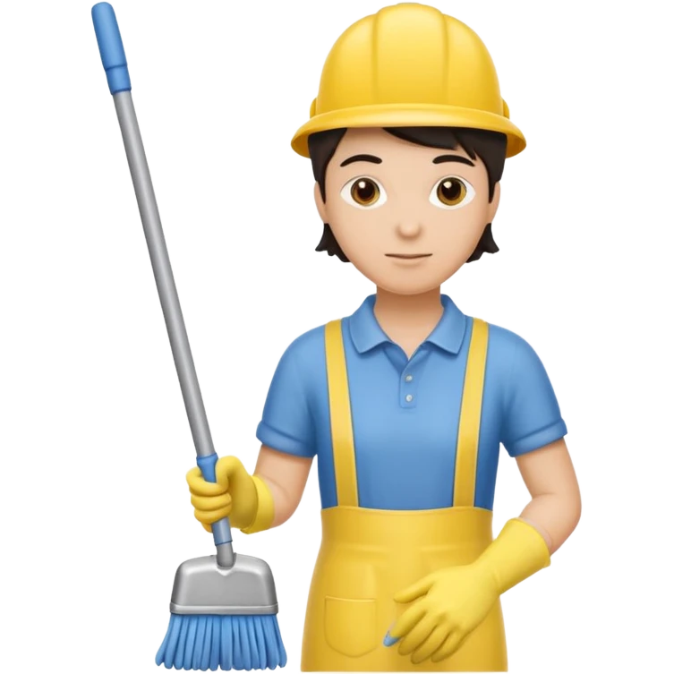 Custodian with yellow rubber gloves, mop emoji