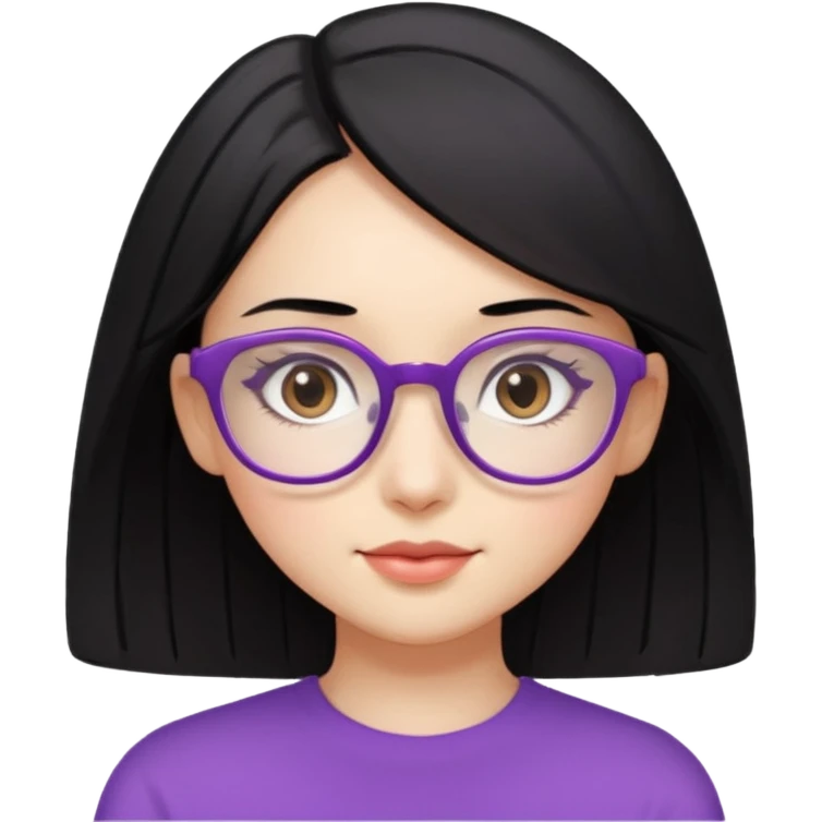 chica bonita con ligero cabello negro ligeramente morado que llega hasta los hombros con lentes cuadrados de estatura pequeña emoji