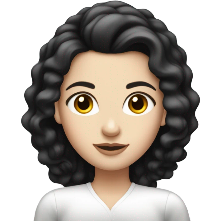 A white girl with long black bouncy hair and a elegant white top emoji
