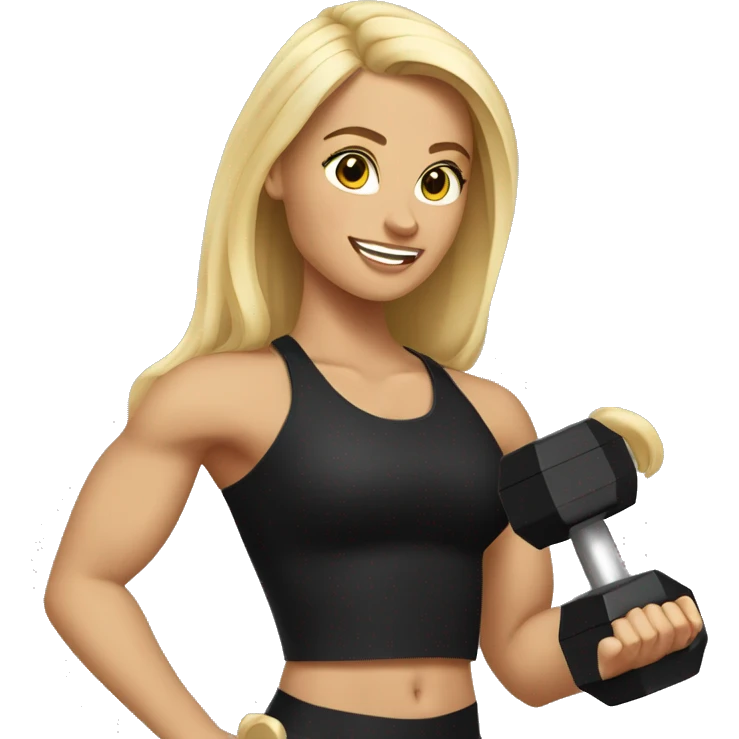 blonde woman working out with a black tank top and she is holding a dumbbell emoji