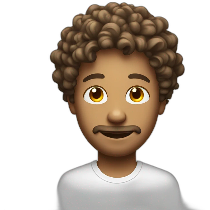 man curly hair white tshirt with light bulb emoji