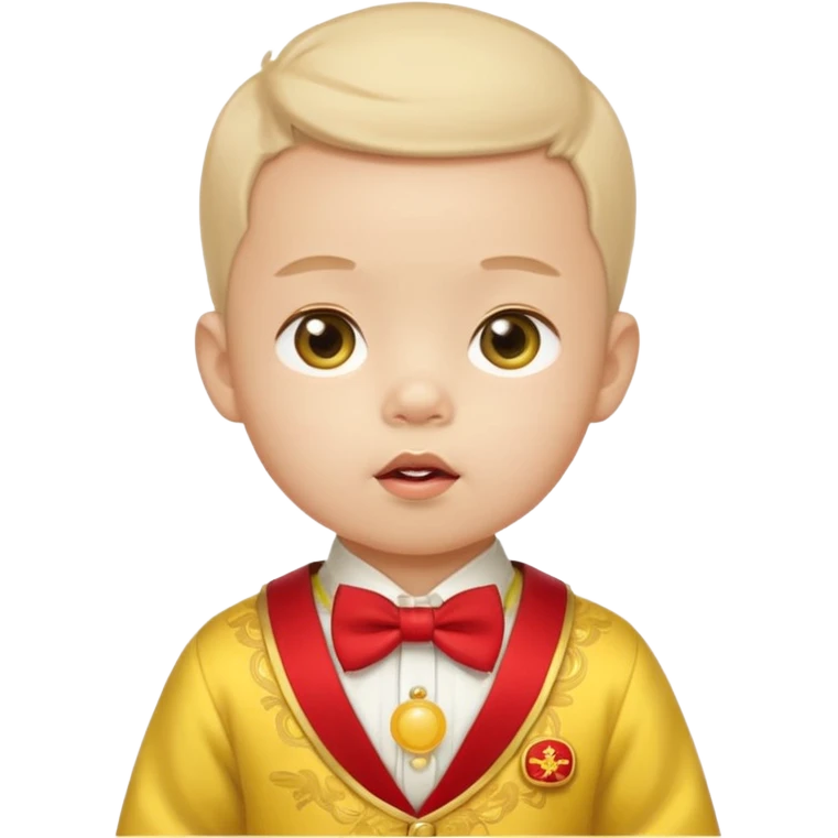 baby guy, pacifier, wearing yellow chinese royal ancient custome, red bow tie emoji
