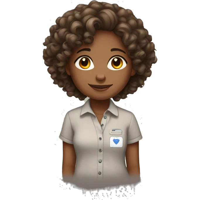 Brown skin girl with curly brown hair with social work shirt emoji