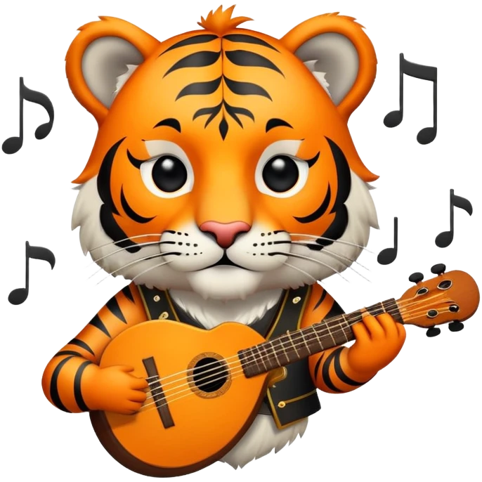 bard tiger face with lute and musical notes for Twitch emote emoji