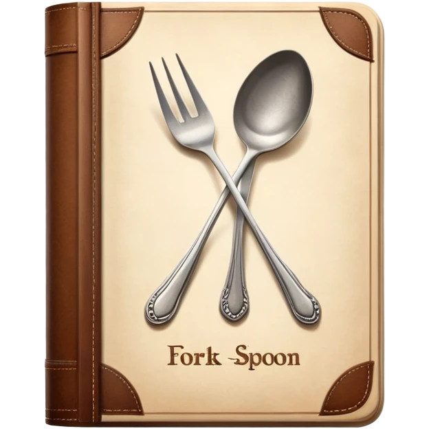 Cookbook with crossed fork and spoon emblem on its cover, recipe collection emoji