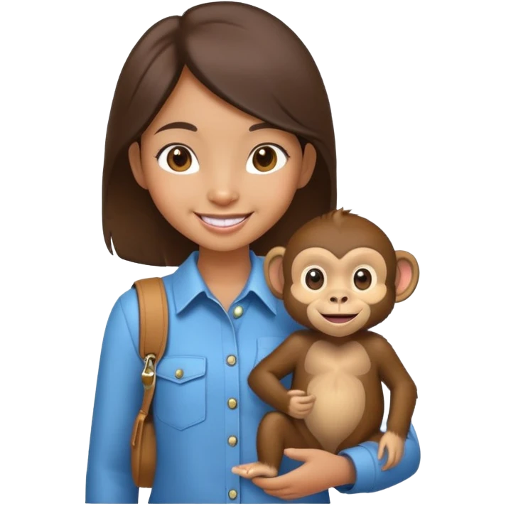 an asian girl with a happy monkey in her pocket emoji