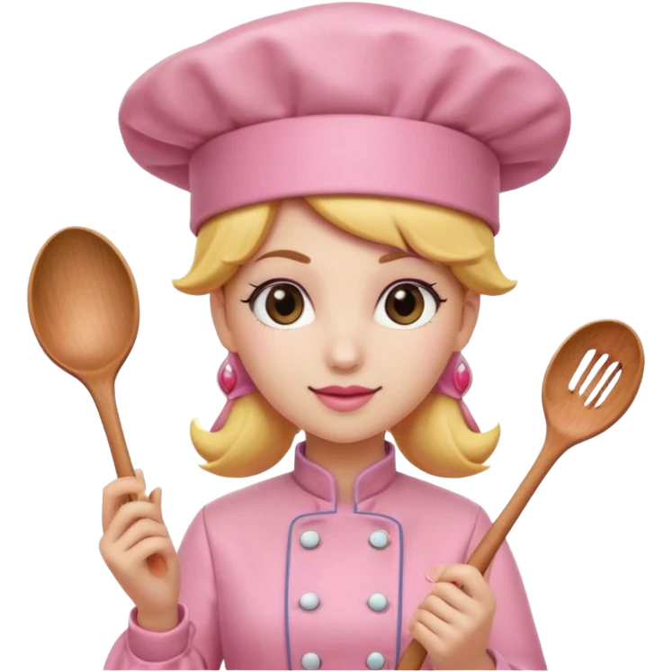 Pink chef hat princess peach with a hand and spoon emoji