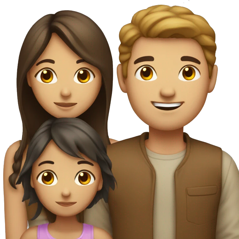 Brown haird asian girl with brown haired guy emoji