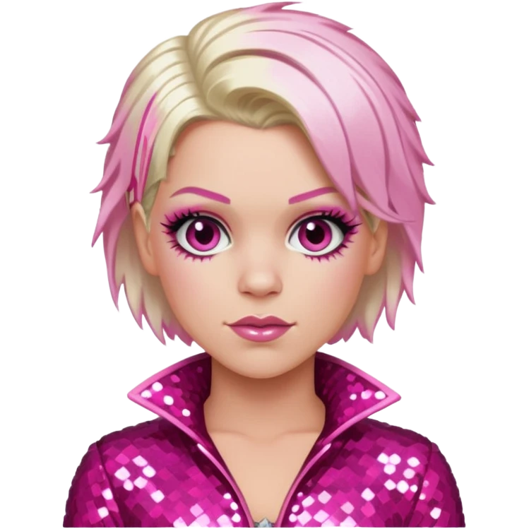 P!nk with platinum blonde hair with pink highlights, dark pink sequin outfit emoji