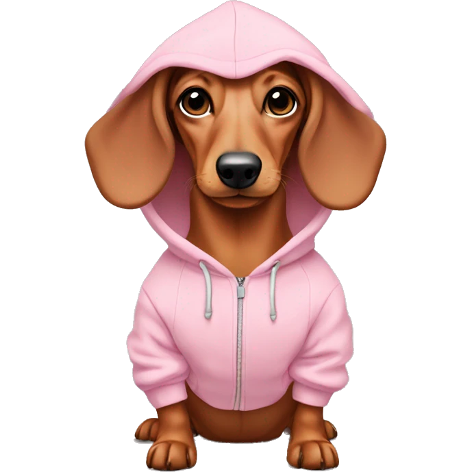 Dachshund wearing a light pink hoodie  emoji
