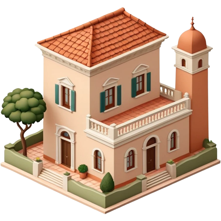 Italian villa, isometric dollhouse-style, realistic emoji
