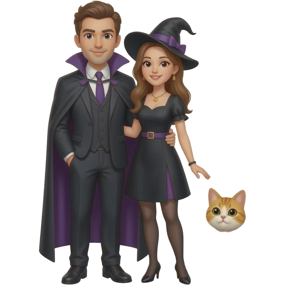 magician couple and their pet cat emoji