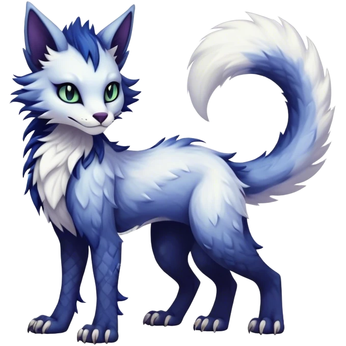 Kawaii dark edgy fantasy ethereal feline-vernid-sergal-fursona animal creature with a tufted tail full body with intricate markings  emoji